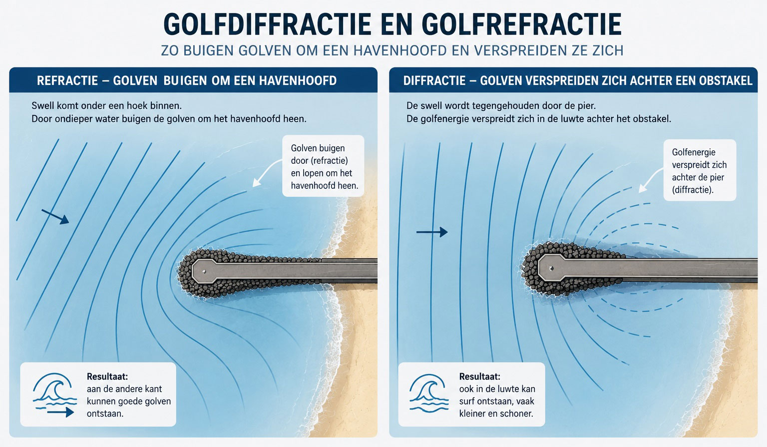 Uitleg golfdiffractie en defractie | WannSurf